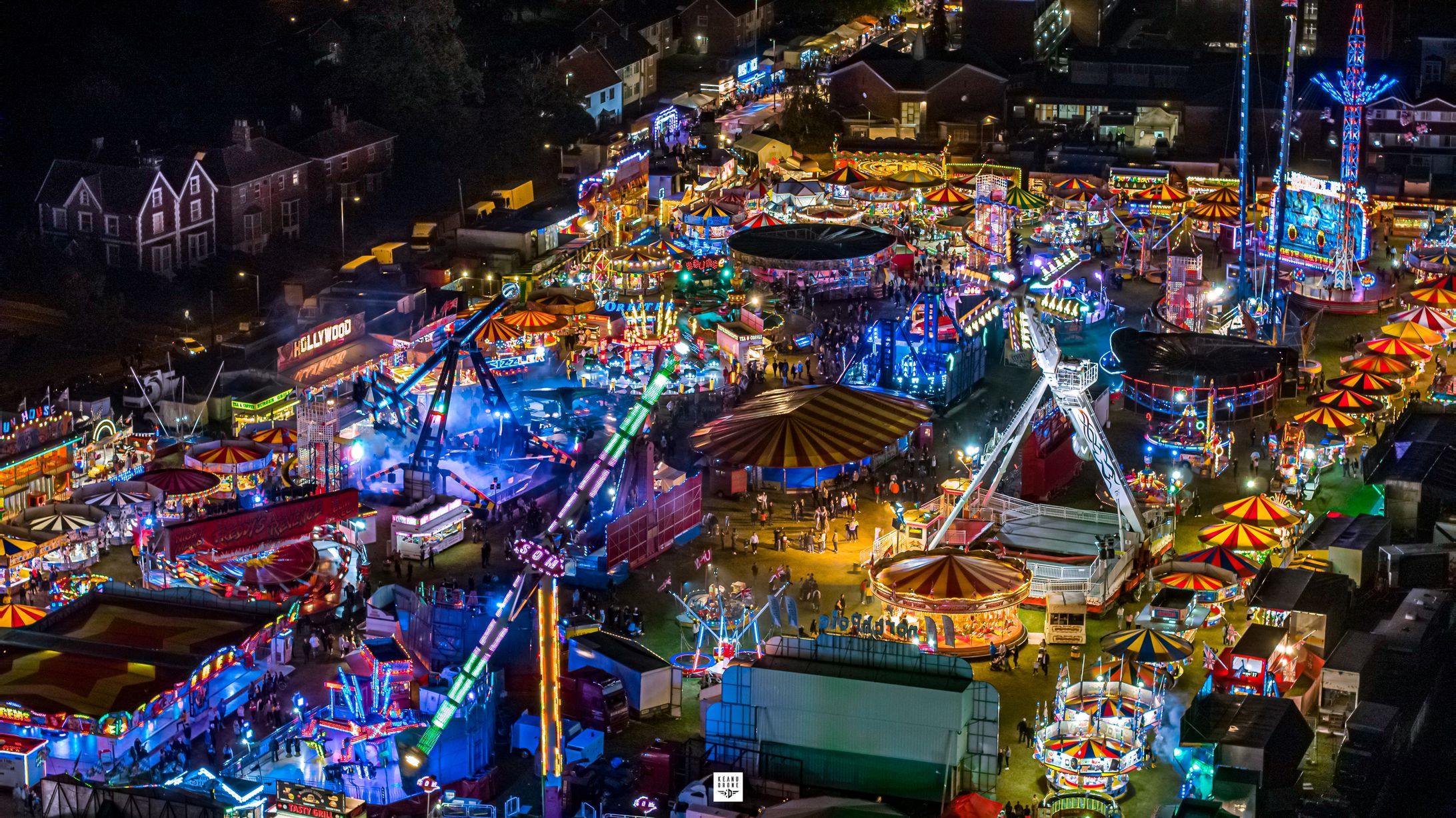 Large fairground with rides